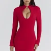 Lotus Red Crepe Keyhole Silhouette Mini Dress Lotus Red Crepe Keyhole Silhouette Mini Dress