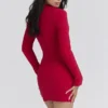 Lotus Red Crepe Keyhole Silhouette Mini Dress Lotus Red Crepe Keyhole Silhouette Mini Dress