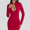 Lotus Red Crepe Keyhole Silhouette Mini Dress Lotus Red Crepe Keyhole Silhouette Mini Dress