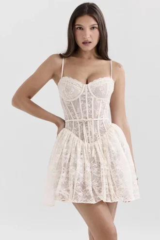 Louisa Vintage Cream Lace Mini Dress