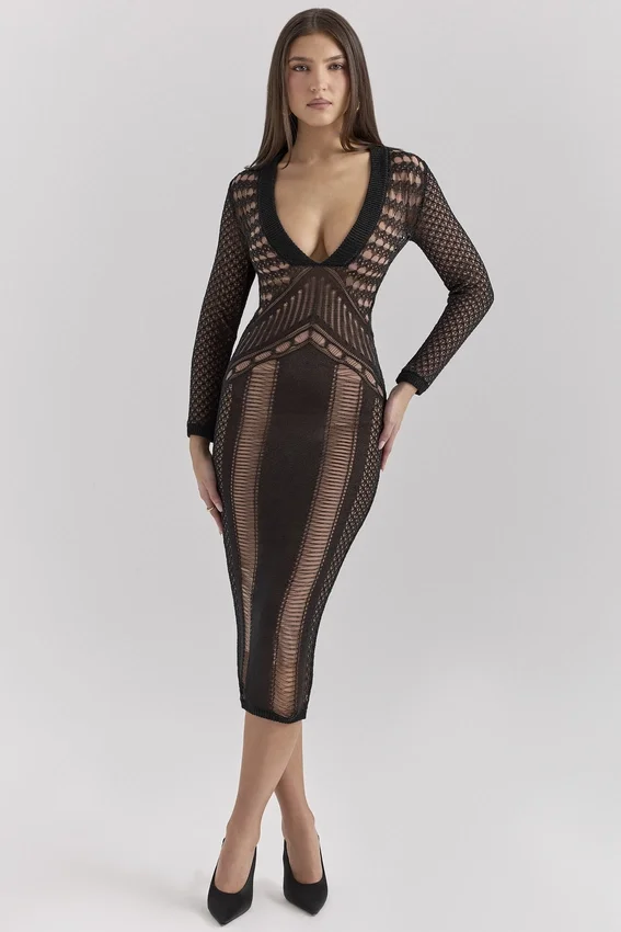 Loula Black Plunge Midi Dress Loula Black Plunge Midi Dress