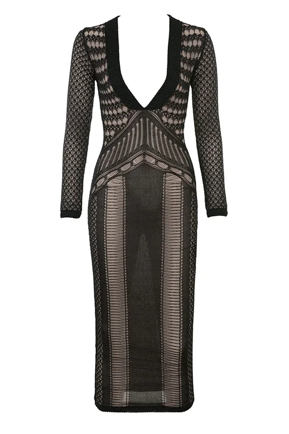 Loula Black Plunge Midi Dress Loula Black Plunge Midi Dress