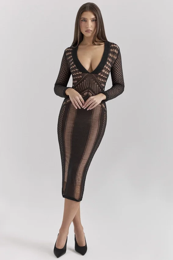 Loula Black Plunge Midi Dress Loula Black Plunge Midi Dress