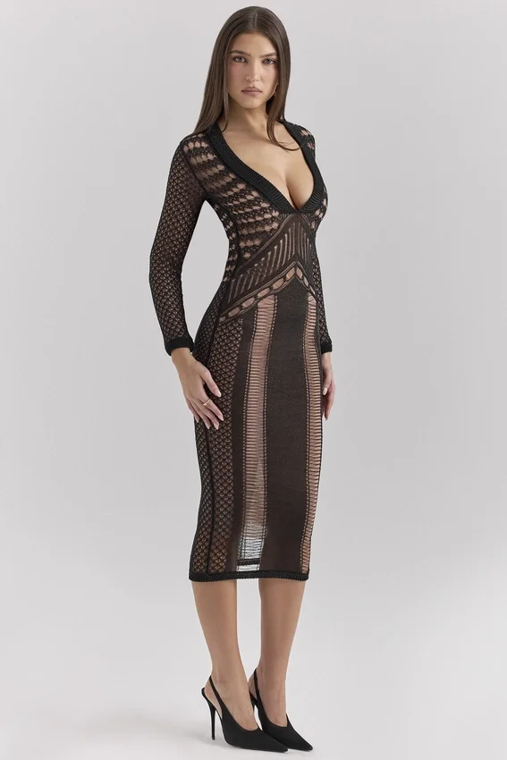 Loula Black Plunge Midi Dress Loula Black Plunge Midi Dress