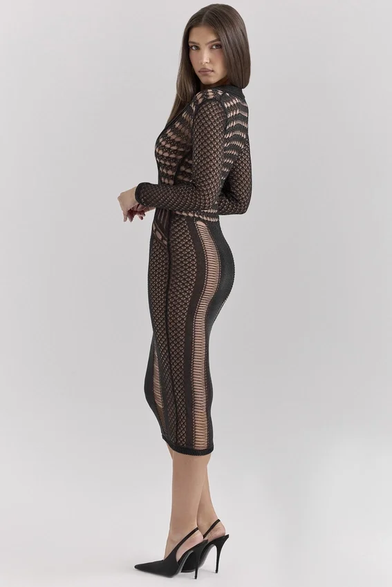 Loula Black Plunge Midi Dress Loula Black Plunge Midi Dress