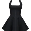 Loulette Black Halter Neck Bow Mini Dress Loulette Black Halter Neck Bow Mini Dress