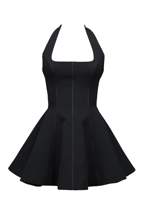 Loulette Black Halter Neck Bow Mini Dress Loulette Black Halter Neck Bow Mini Dress
