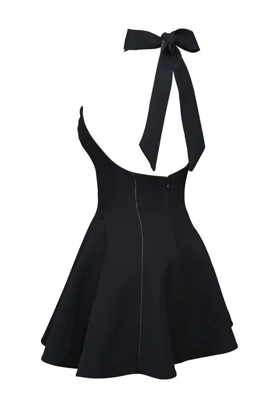 Loulette Black Halter Neck Bow Mini Dress Loulette Black Halter Neck Bow Mini Dress