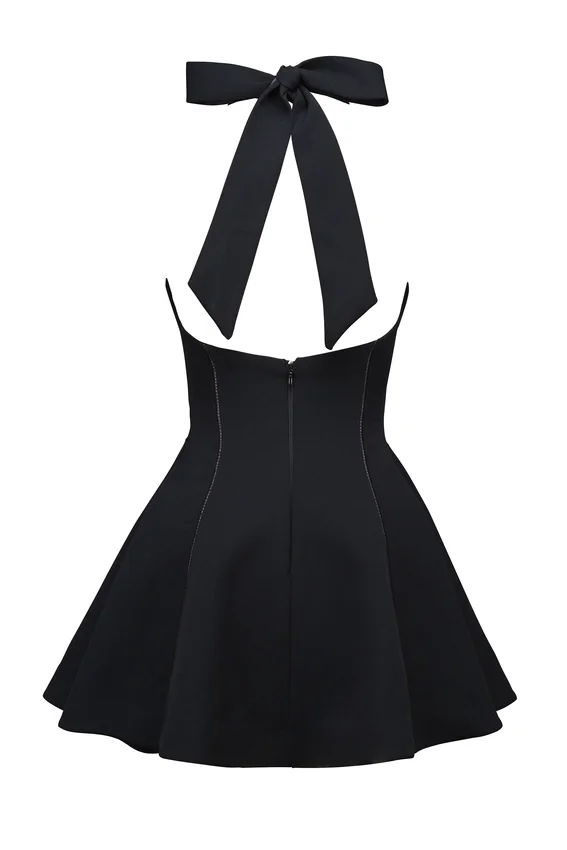 Loulette Black Halter Neck Bow Mini Dress Loulette Black Halter Neck Bow Mini Dress