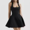 Loulette Black Halter Neck Bow Mini Dress Loulette Black Halter Neck Bow Mini Dress