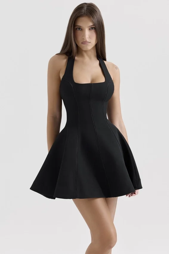 Loulette Black Halter Neck Bow Mini Dress Loulette Black Halter Neck Bow Mini Dress