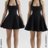 Loulette Black Halter Neck Bow Mini Dress Loulette Black Halter Neck Bow Mini Dress