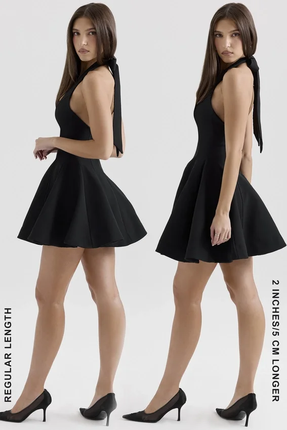 Loulette Black Halter Neck Bow Mini Dress Loulette Black Halter Neck Bow Mini Dress
