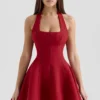 Loulette Red Halter Neck Bow Mini Dress Loulette Red Halter Neck Bow Mini Dress