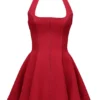 Loulette Red Halter Neck Bow Mini Dress Loulette Red Halter Neck Bow Mini Dress