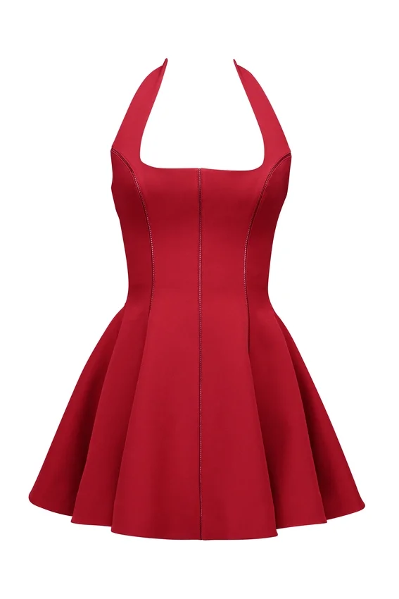 Loulette Red Halter Neck Bow Mini Dress Loulette Red Halter Neck Bow Mini Dress