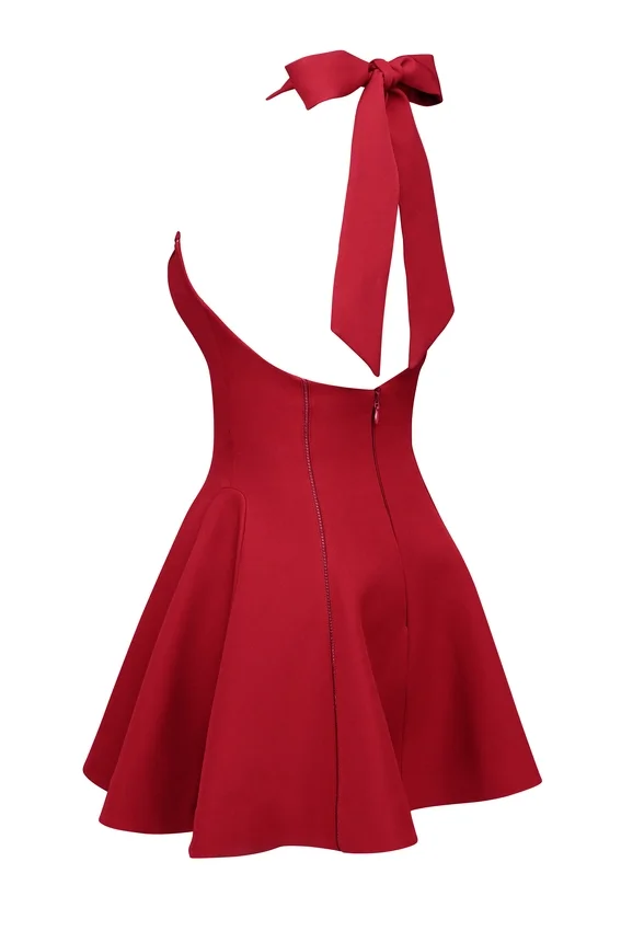 Loulette Red Halter Neck Bow Mini Dress Loulette Red Halter Neck Bow Mini Dress