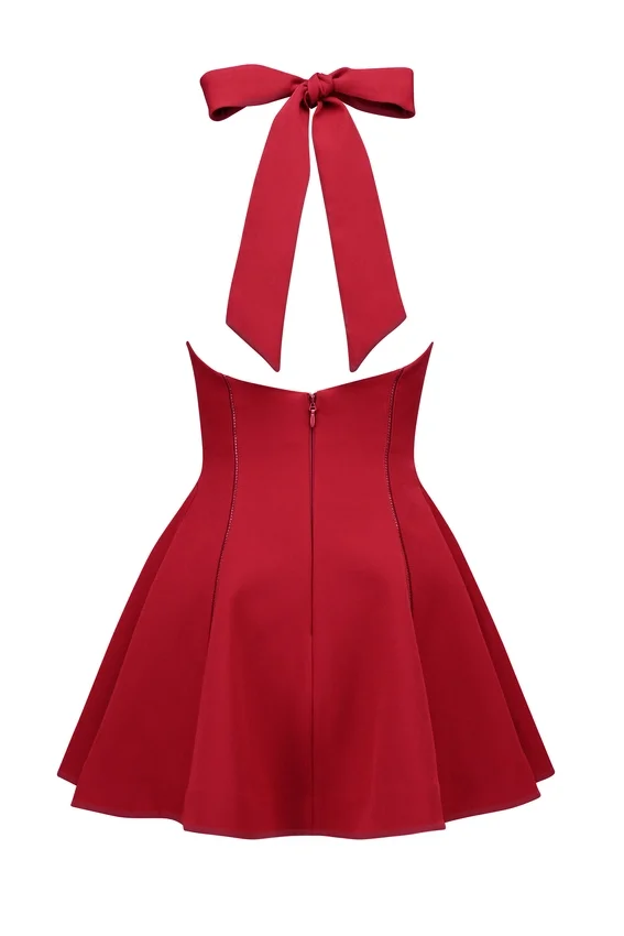 Loulette Red Halter Neck Bow Mini Dress Loulette Red Halter Neck Bow Mini Dress