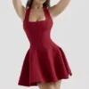 Loulette Red Halter Neck Bow Mini Dress Loulette Red Halter Neck Bow Mini Dress