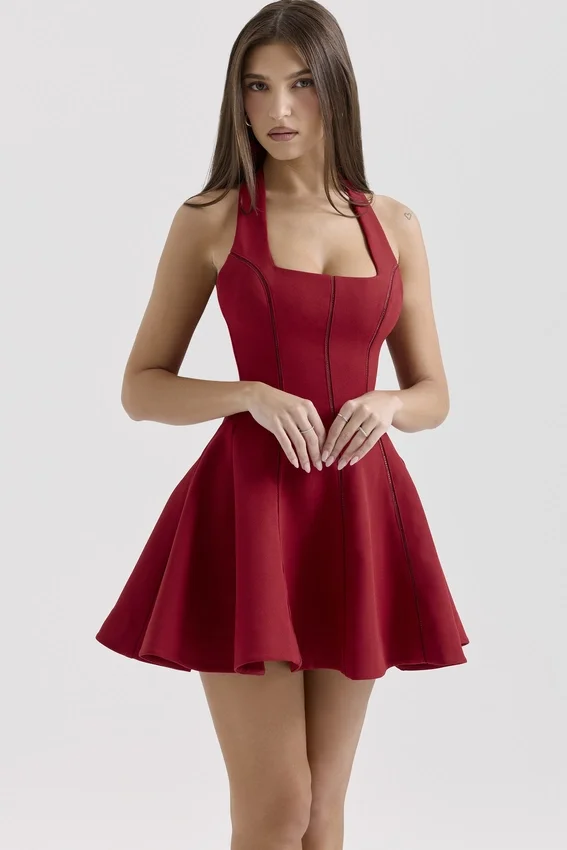 Loulette Red Halter Neck Bow Mini Dress Loulette Red Halter Neck Bow Mini Dress