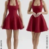 Loulette Red Halter Neck Bow Mini Dress Loulette Red Halter Neck Bow Mini Dress