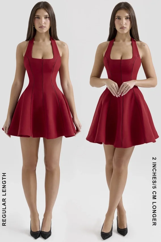 Loulette Red Halter Neck Bow Mini Dress Loulette Red Halter Neck Bow Mini Dress