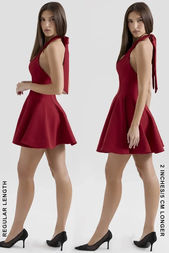 Loulette Red Halter Neck Bow Mini Dress Loulette Red Halter Neck Bow Mini Dress