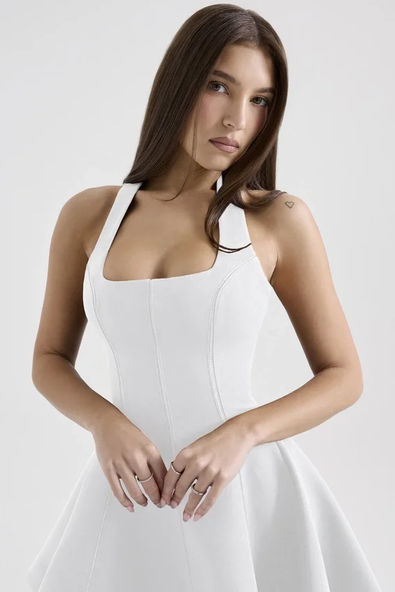 Loulette White Halter Neck Bow Mini Dress Loulette White Halter Neck Bow Mini Dress