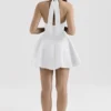 Loulette White Halter Neck Bow Mini Dress Loulette White Halter Neck Bow Mini Dress