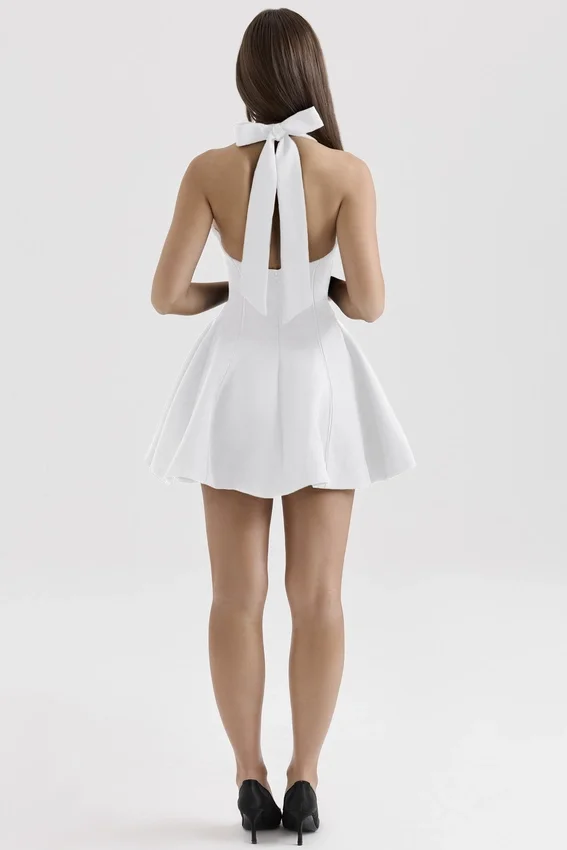 Loulette White Halter Neck Bow Mini Dress Loulette White Halter Neck Bow Mini Dress