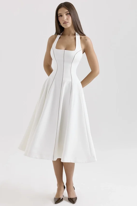 Loulou Ivory Halter Neck Midi Dress Loulou Ivory Halter Neck Midi Dress
