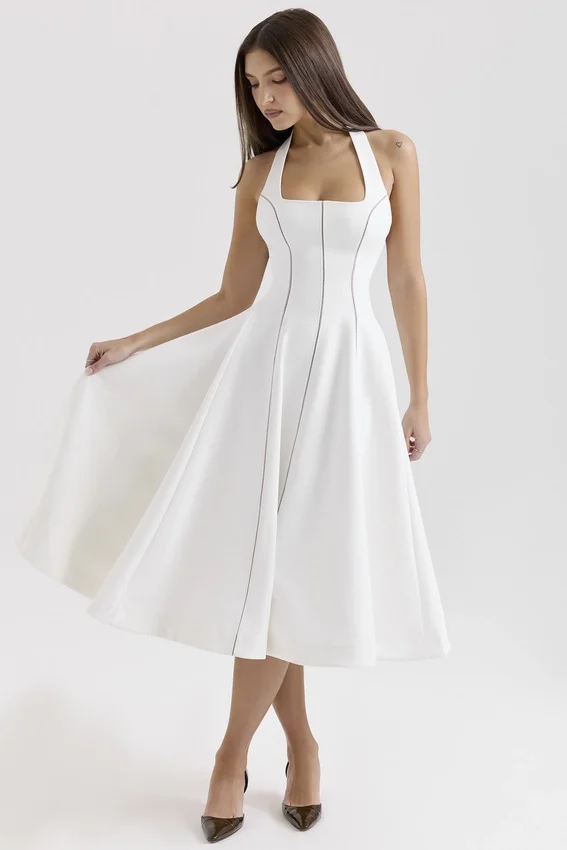 Loulou Ivory Halter Neck Midi Dress Loulou Ivory Halter Neck Midi Dress