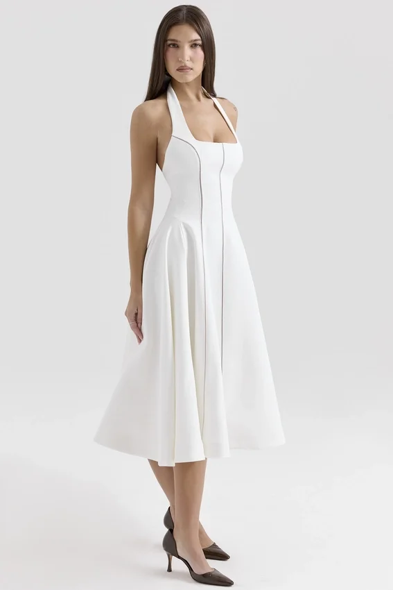 Loulou Ivory Halter Neck Midi Dress Loulou Ivory Halter Neck Midi Dress
