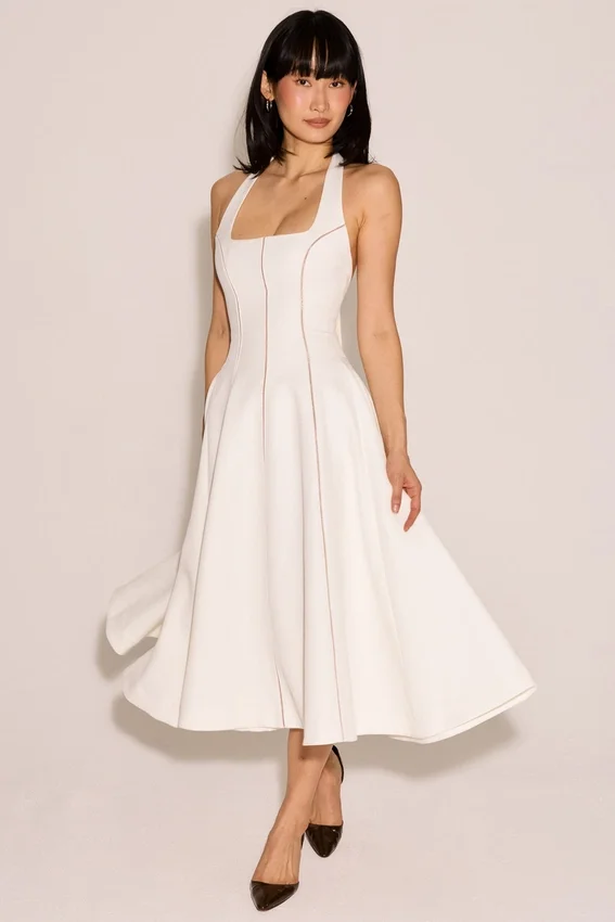Loulou Ivory Halter Neck Midi Dress Loulou Ivory Halter Neck Midi Dress