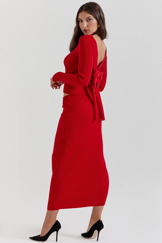 Lourdes Scarlet Cashmere Blend Maxi Skirt Lourdes Scarlet Cashmere Blend Maxi Skirt
