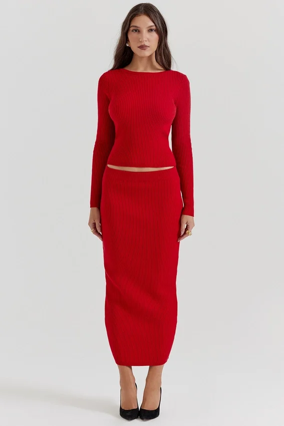 Lourdes Scarlet Cashmere Blend Maxi Skirt Lourdes Scarlet Cashmere Blend Maxi Skirt