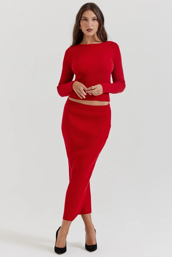 Lourdes Scarlet Cashmere Blend Maxi Skirt Lourdes Scarlet Cashmere Blend Maxi Skirt