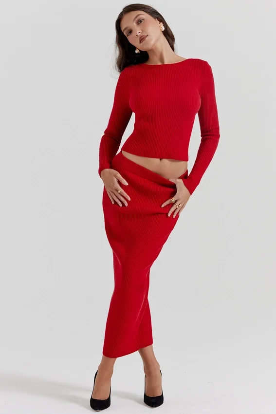 Lourdes Scarlet Cashmere Blend Maxi Skirt Lourdes Scarlet Cashmere Blend Maxi Skirt