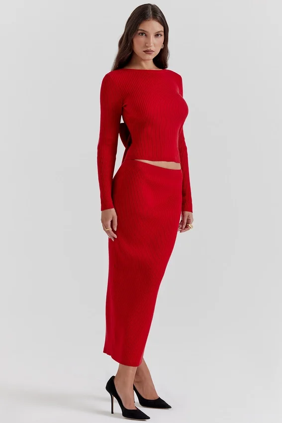 Lourdes Scarlet Cashmere Blend Maxi Skirt Lourdes Scarlet Cashmere Blend Maxi Skirt