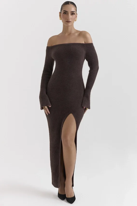 Lucena Espresso Knit Off Shoulder Dress Lucena Espresso Knit Off Shoulder Dress