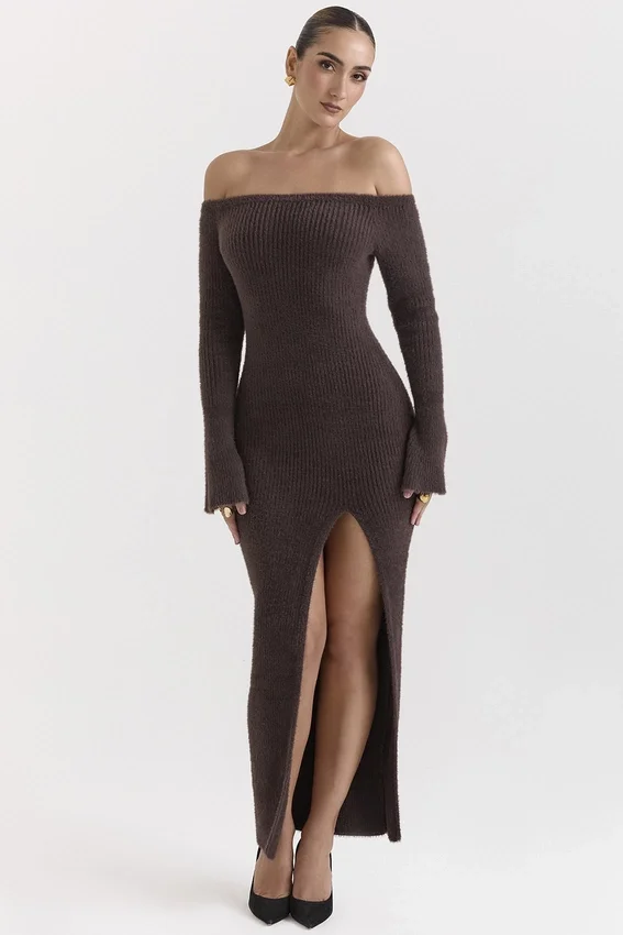 Lucena Espresso Knit Off Shoulder Dress Lucena Espresso Knit Off Shoulder Dress
