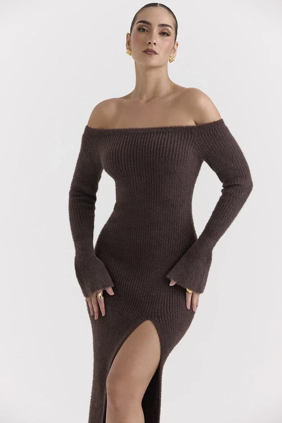 Lucena Espresso Knit Off Shoulder Dress Lucena Espresso Knit Off Shoulder Dress