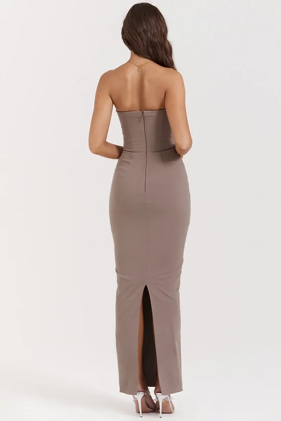 Lucia Taupe Strapless Corset Maxi Dress Lucia Taupe Strapless Corset Maxi Dress