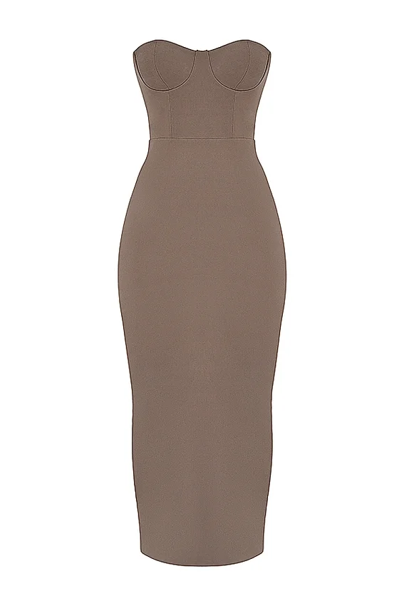Lucia Taupe Strapless Corset Maxi Dress Lucia Taupe Strapless Corset Maxi Dress