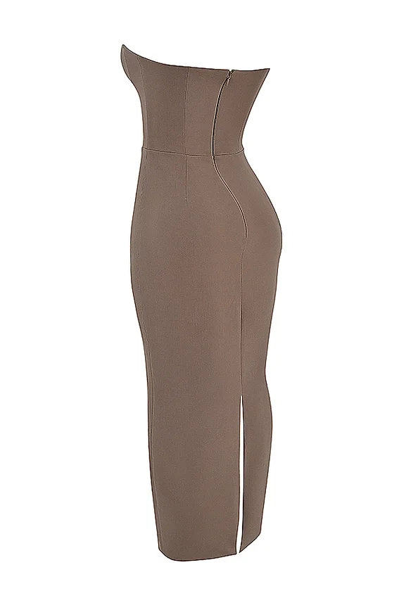 Lucia Taupe Strapless Corset Maxi Dress Lucia Taupe Strapless Corset Maxi Dress