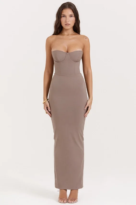 Lucia Taupe Strapless Corset Maxi Dress Lucia Taupe Strapless Corset Maxi Dress