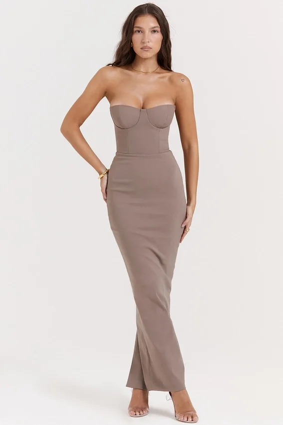 Lucia Taupe Strapless Corset Maxi Dress Lucia Taupe Strapless Corset Maxi Dress