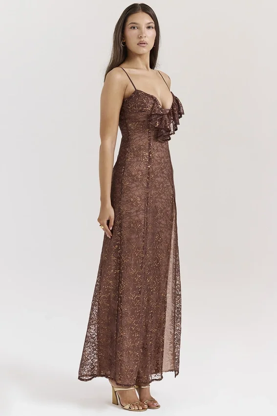 Lucianna Espresso Lace Maxi Dress Lucianna Espresso Lace Maxi Dress