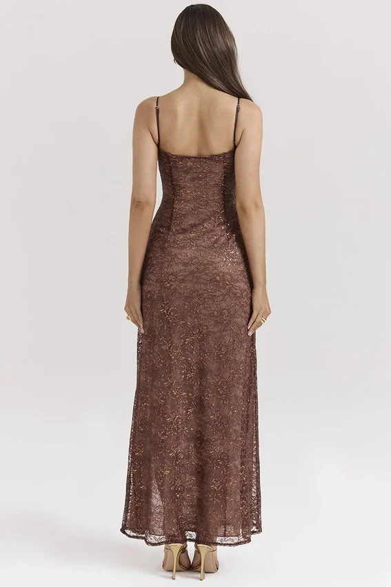 Lucianna Espresso Lace Maxi Dress Lucianna Espresso Lace Maxi Dress