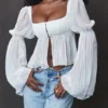 Lucie White Pleated Top